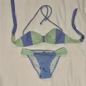 Victoria's Secret Blue & Green Striped Bandeau Bikini Set